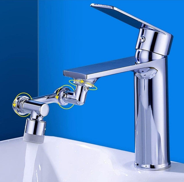 Silver 1080 degree rotating faucet extender with bubble and pressurized spray modes for sinks