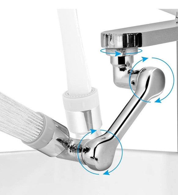 Silver 1080 degree rotating faucet extender with bubble and pressurized spray modes for sinks