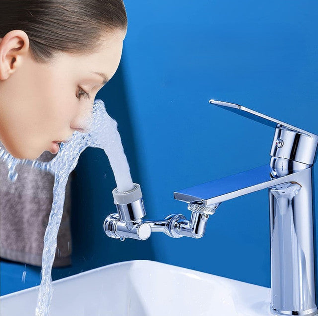 Silver 1080 degree rotating faucet extender with bubble and pressurized spray modes for sinks