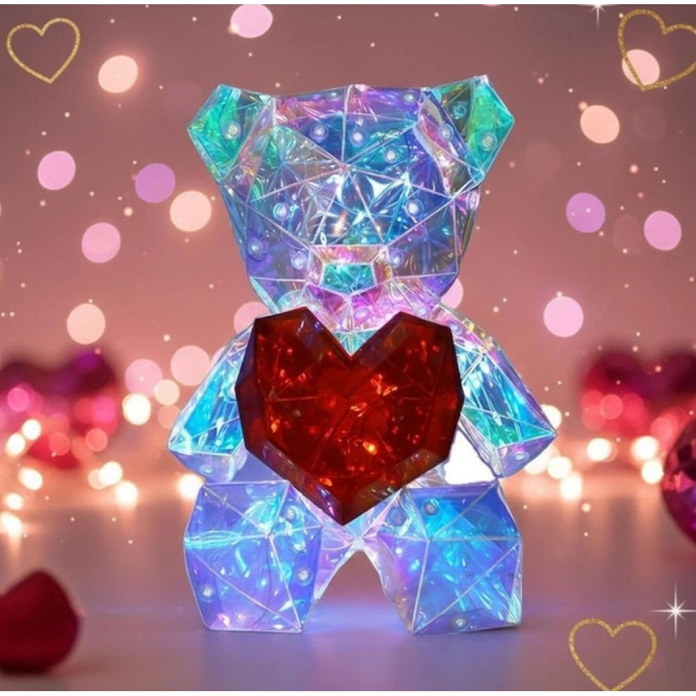 { "alt_text": "Multicolor plastic teddy bear night light, romantic holiday decor, ambient room lighting for USB plug-in" }