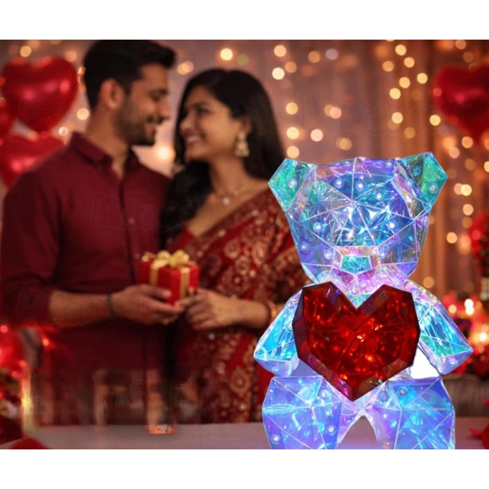 { "alt_text": "Multicolor plastic teddy bear night light, romantic holiday decor, ambient room lighting for USB plug-in" }
