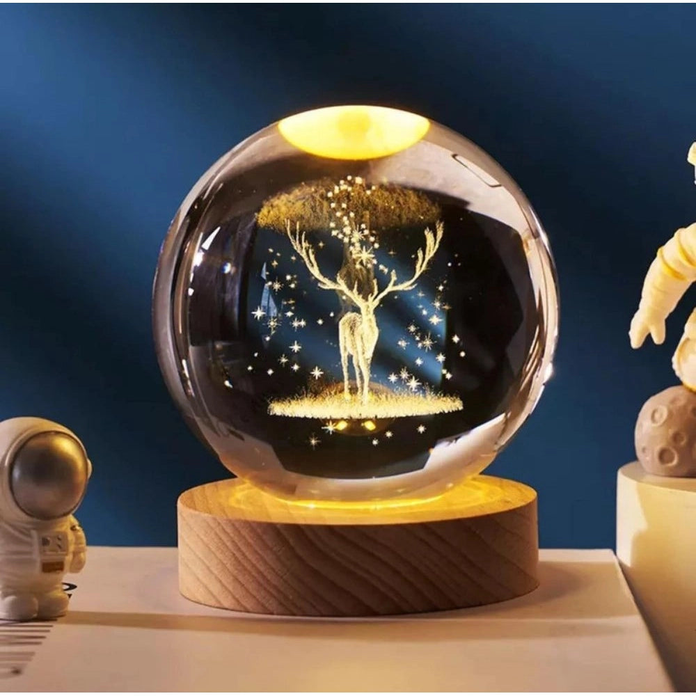 { "alt_text": "Multicolor glass crystal night lamp with wooden base, LED ambient lighting, celestial decor" }
