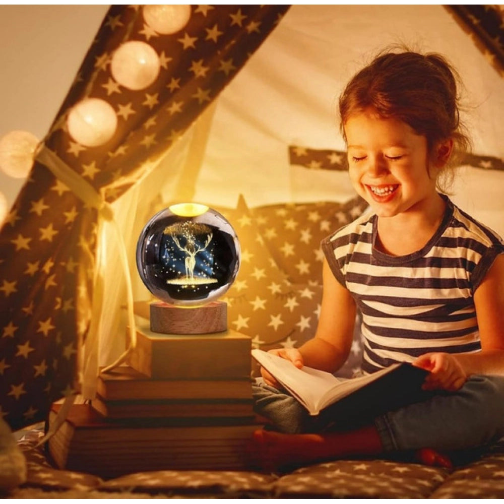 { "alt_text": "Multicolor glass crystal night lamp with wooden base, LED ambient lighting, celestial decor" }