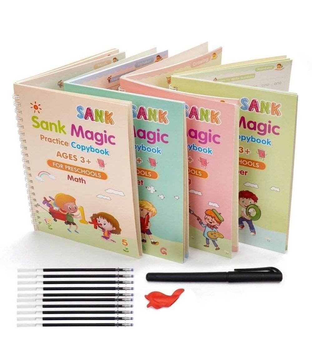 Multicolor reusable magic book for preschoolers, featuring worksheets for numbers, letters, and shapes for early learning