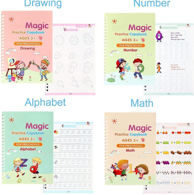 Multicolor reusable magic book for preschoolers, featuring worksheets for numbers, letters, and shapes for early learning