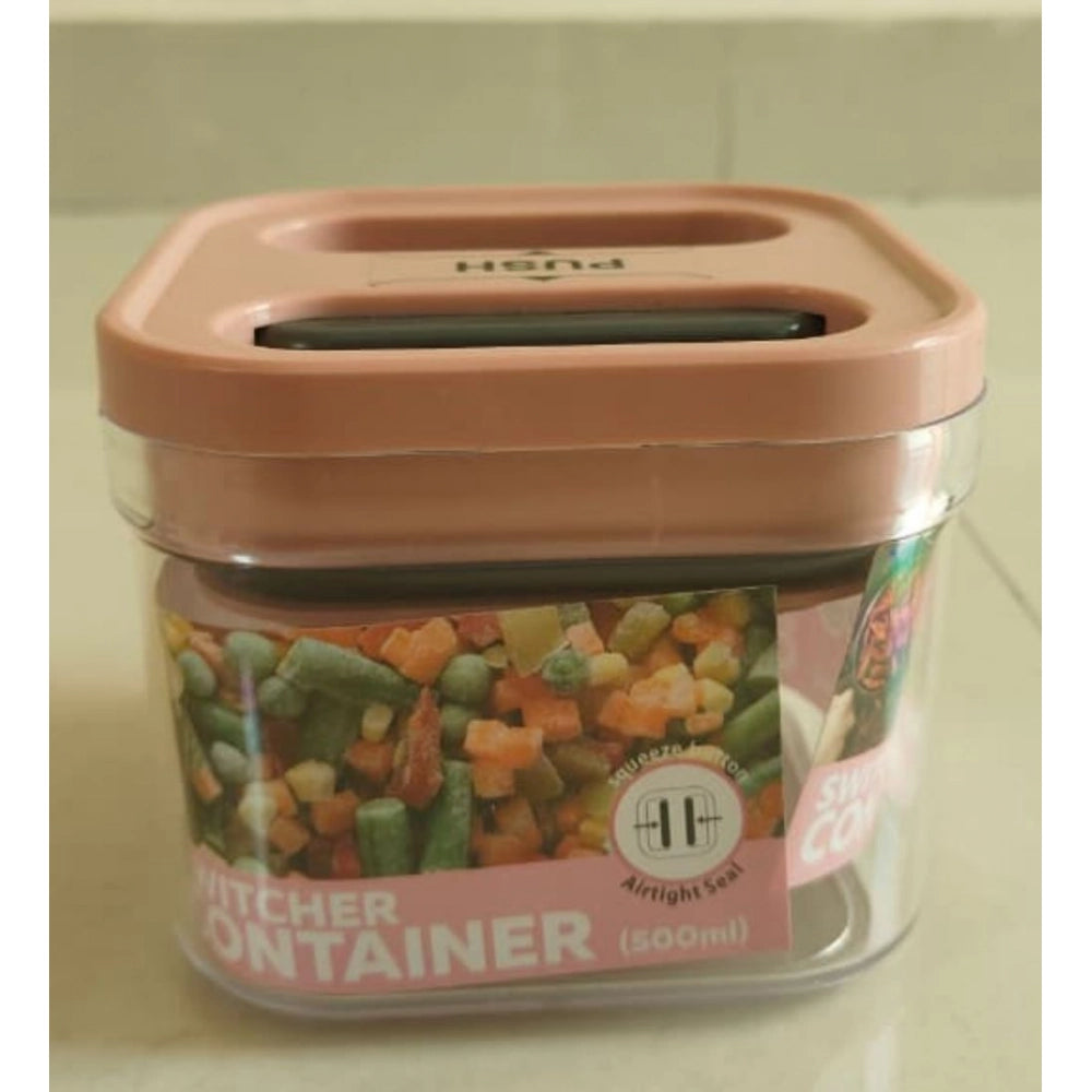 Airtight pink plastic storage container set (500ML), perfect for organizing food with press-and-push closure