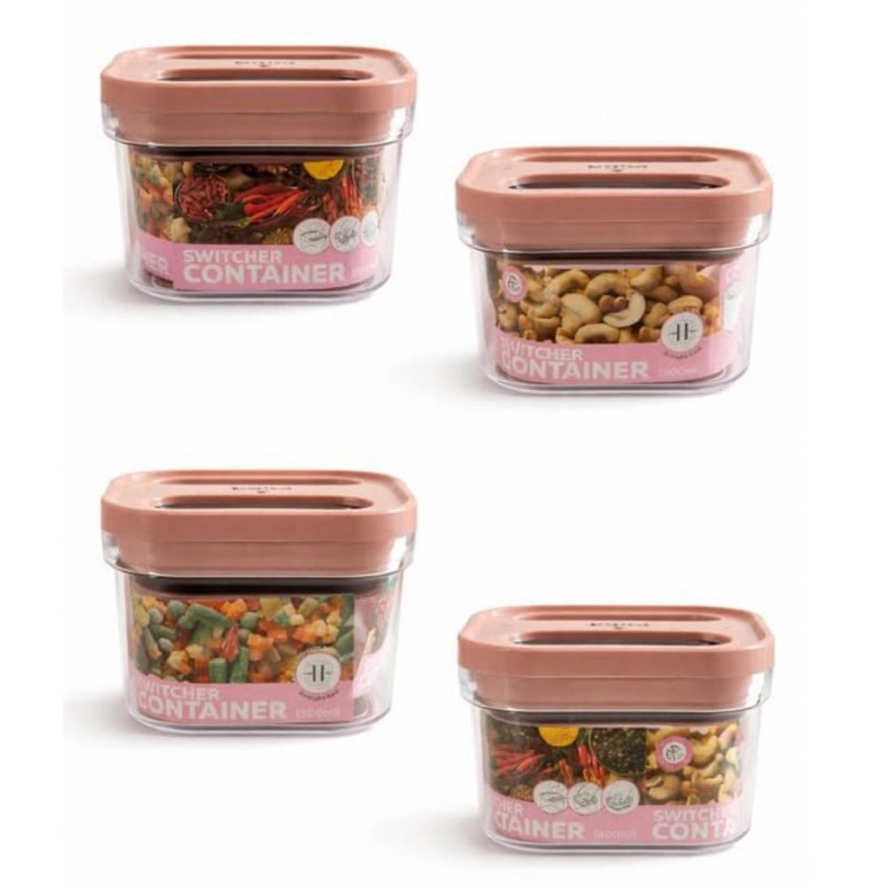 Pink plastic airtight storage container set of 4 (500 ML), ideal for food preservation