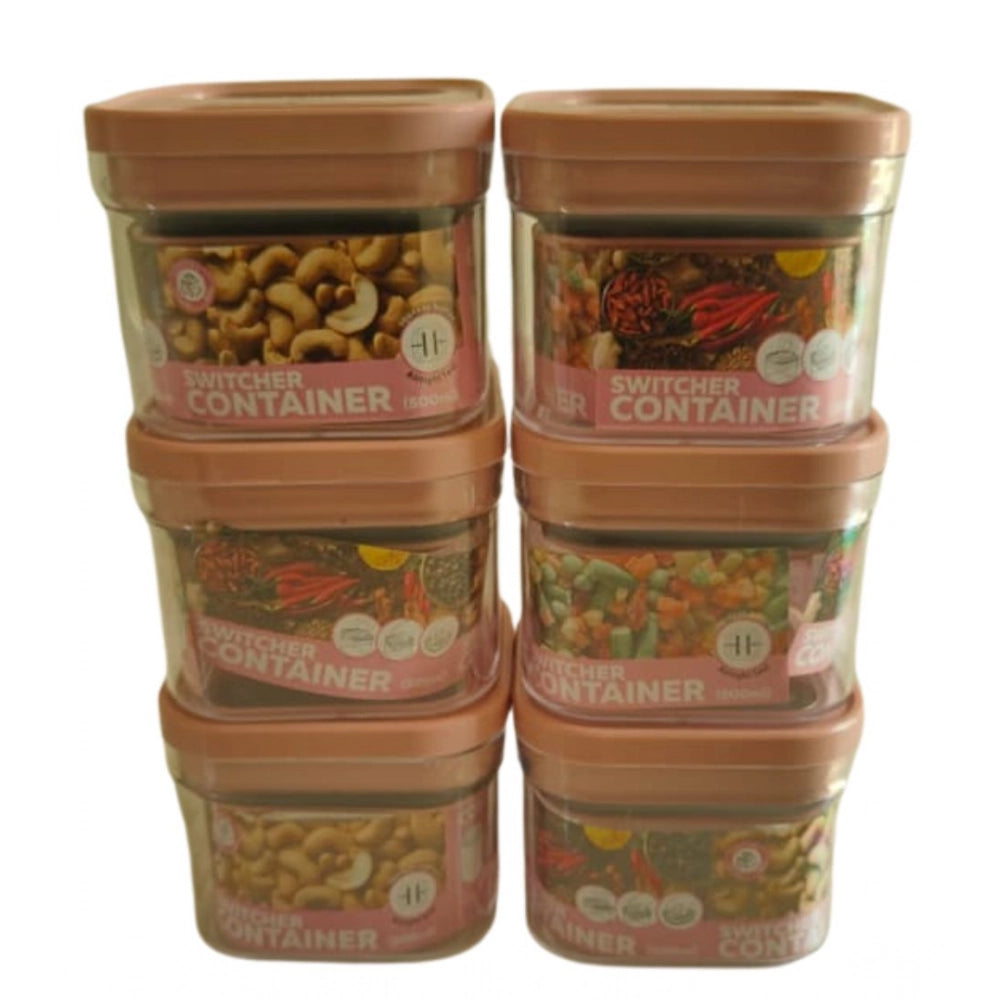 Airtight pink plastic container set (6 pieces, 500 ML capacity) for food storage - switchers style with press-and-push closure