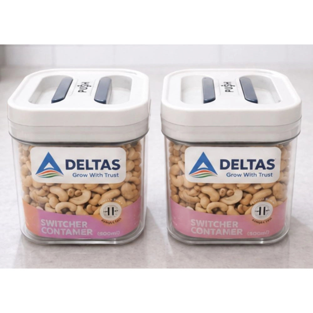 White plastic airtight storage containers (2 pack), ideal for dry goods with press-and-push closure system