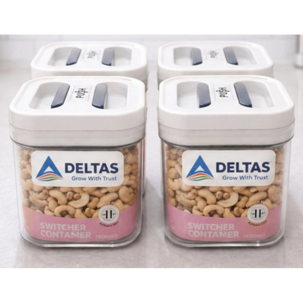 White plastic airtight storage container set, pack of 4 for 500ML food storage with press and push closure