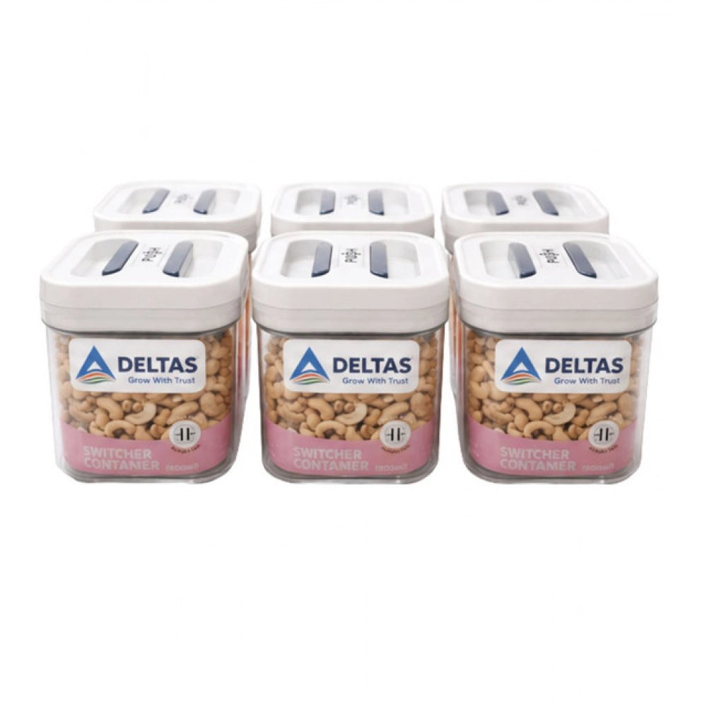 White plastic airtight storage container set with press and push closure, pack of 6 with 500ML capacity for food preservation