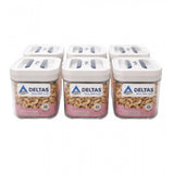 White plastic airtight storage container set with press and push closure, pack of 6 with 500ML capacity for food preservation