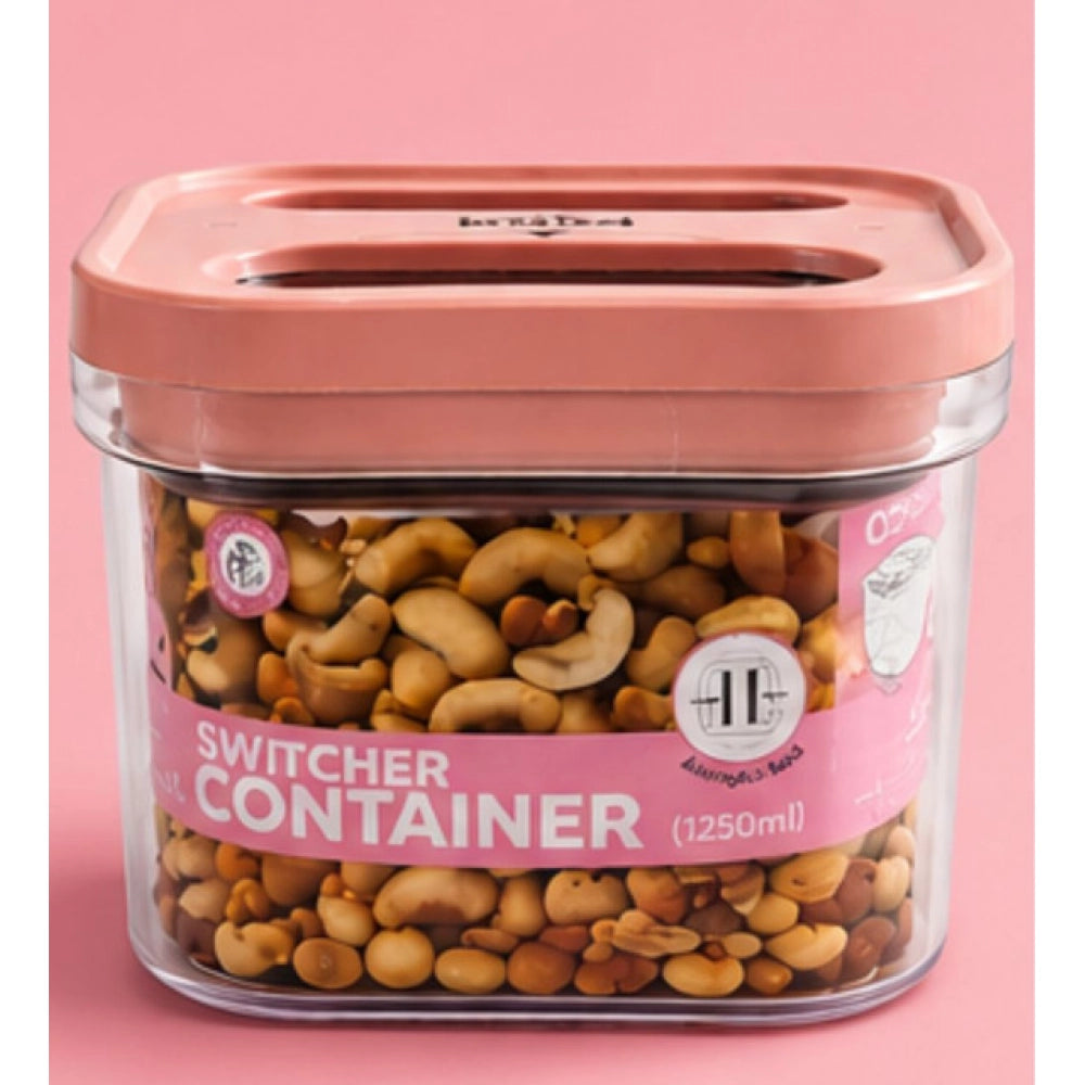Airtight pink plastic container set (1250 ML), ideal for storing food with press-and-push closure