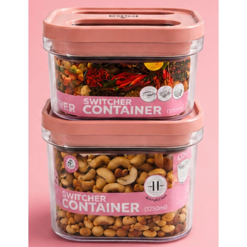 Airtight pink plastic storage containers (pack of 2, 1250ml), ideal for food preservation