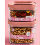 Airtight pink plastic storage containers (pack of 2, 1250ml), ideal for food preservation