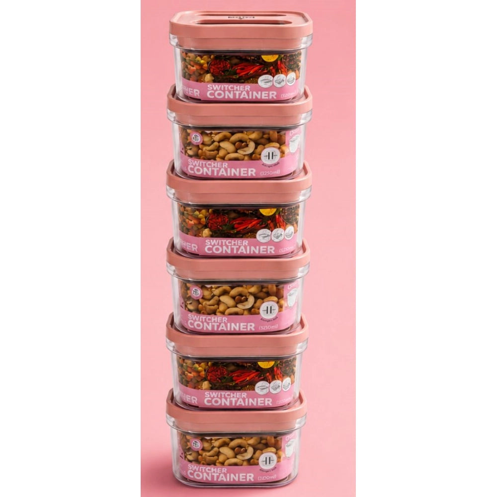 Airtight Pink Plastic Container Set (6 x 1250ml), perfect for organizing pantry essentials or food storage
