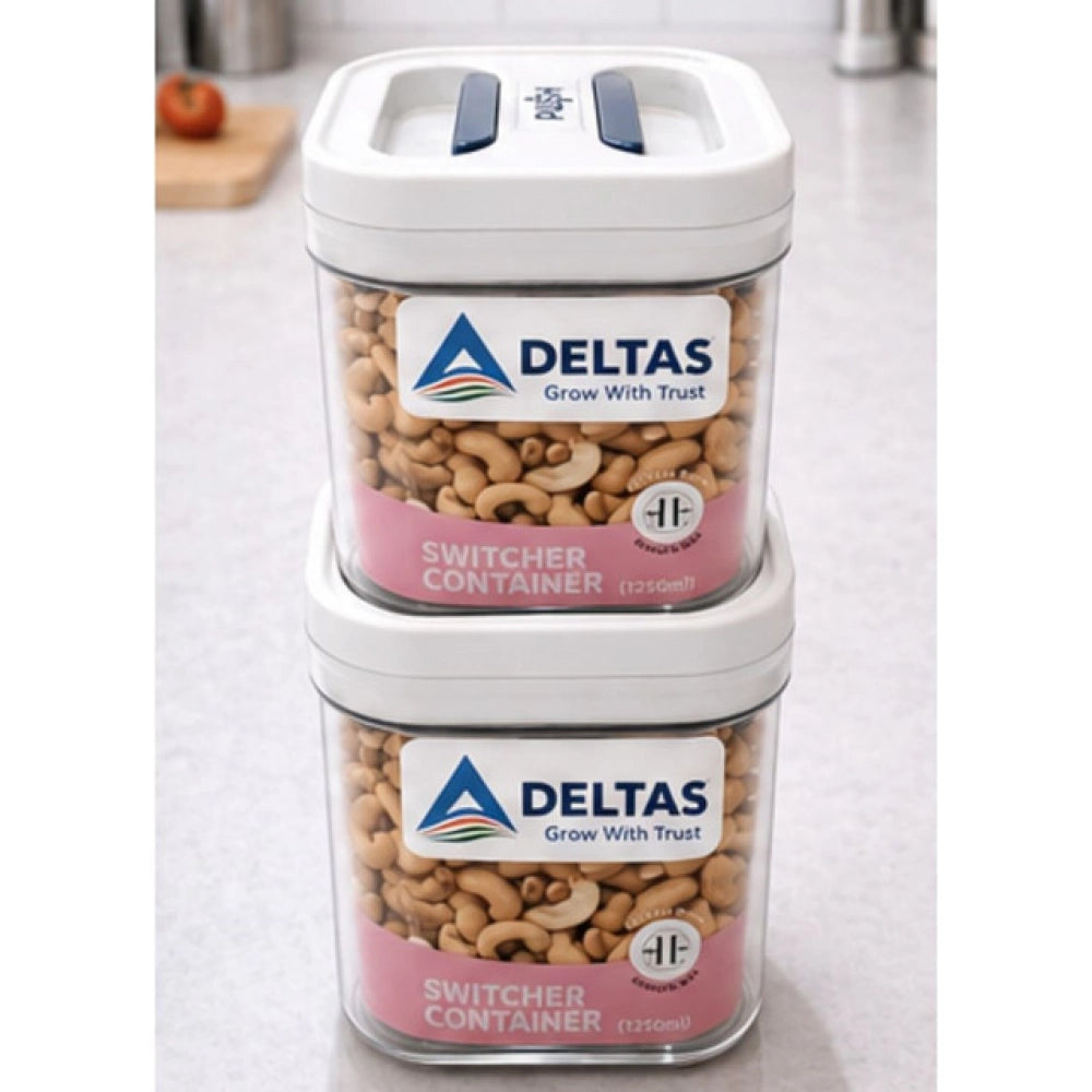 White plastic airtight storage container set (Pack of 2, 1250 ML) for kitchen pantry organization
