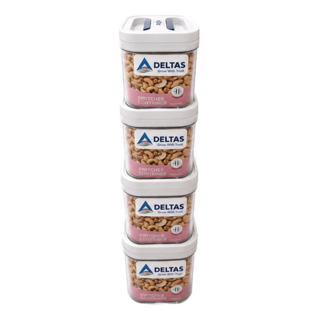 White plastic airtight container set (4 pack, 1250ml) for food storage with press-and-push closures