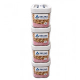 White plastic airtight container set (4 pack, 1250ml) for food storage with press-and-push closures