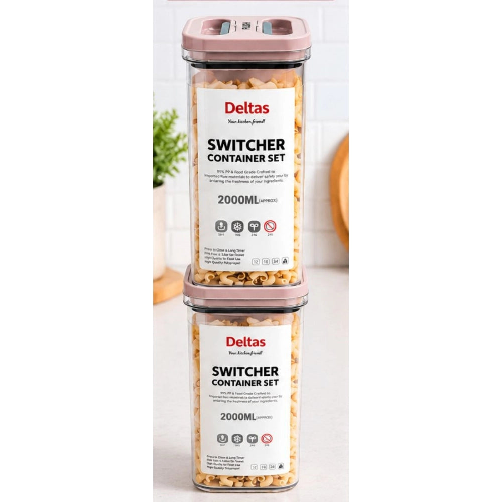 Airtight pink plastic storage container set (2x2000ml), perfect for food preservation and organizing kitchen essentials
