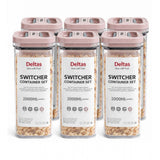 Pink plastic airtight storage container set (6 pieces, 2000ml) for pantry organization and food preservation