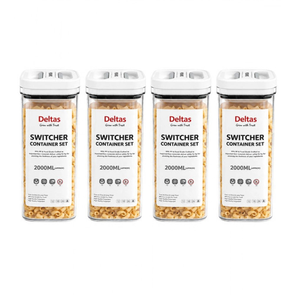 White plastic airtight storage container set (4 pieces, 2000ml) for food preservation