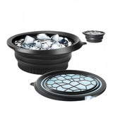 { "alt_text": "Black silicone facial ice bowl for pore tightening, puffiness relief, and post-workout recovery on travel kit" }