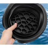 { "alt_text": "Black silicone facial ice bowl for pore tightening, puffiness relief, and post-workout recovery on travel kit" }