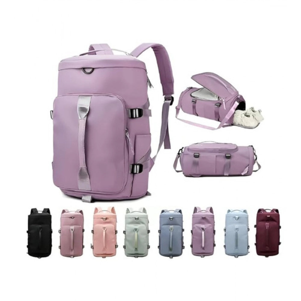 { "alt_text": "Multicolor water-resistant duffle bag backpack for gym travel, featuring separate shoe compartment" }