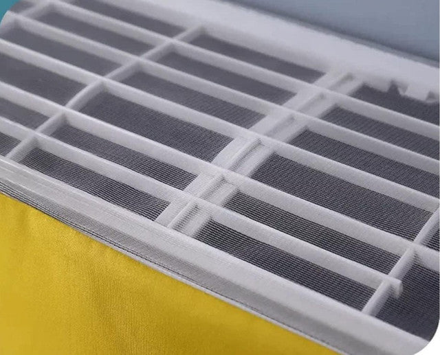 Pink and white embroidered AC cover for universal wall-mounted air conditioners, durable and decorative.