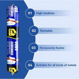 { "alt_text": "Multicolor silicone sealant waterproof repair kit for roofs pipes concrete tiles, quick-cure leak stopper" }