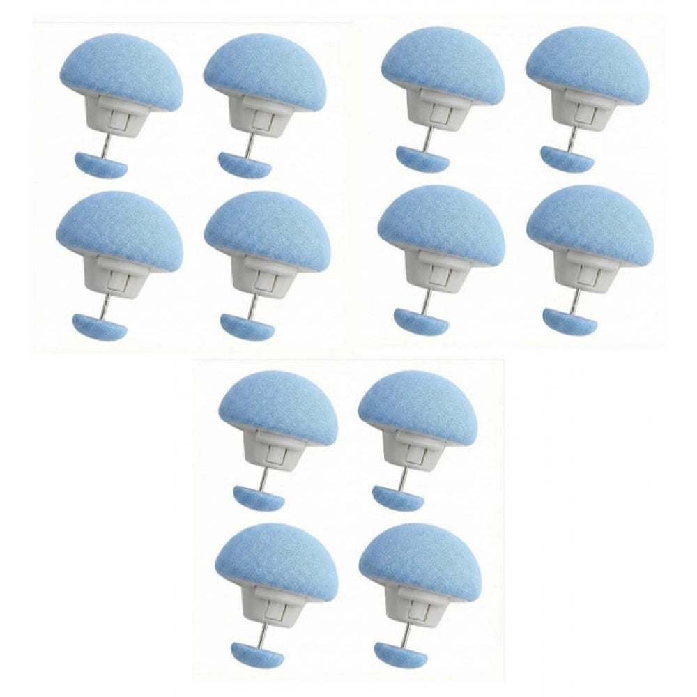 { "alt_text": "Blue metal duvet clips set of 5, round button pins for securing quilts, blankets, and curtains" }