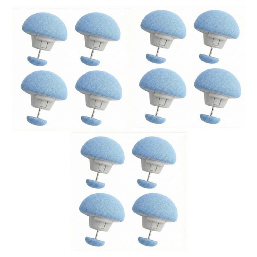 { "alt_text": "Blue metal duvet clips set of 5, round button pins for securing quilts, blankets, and curtains" }