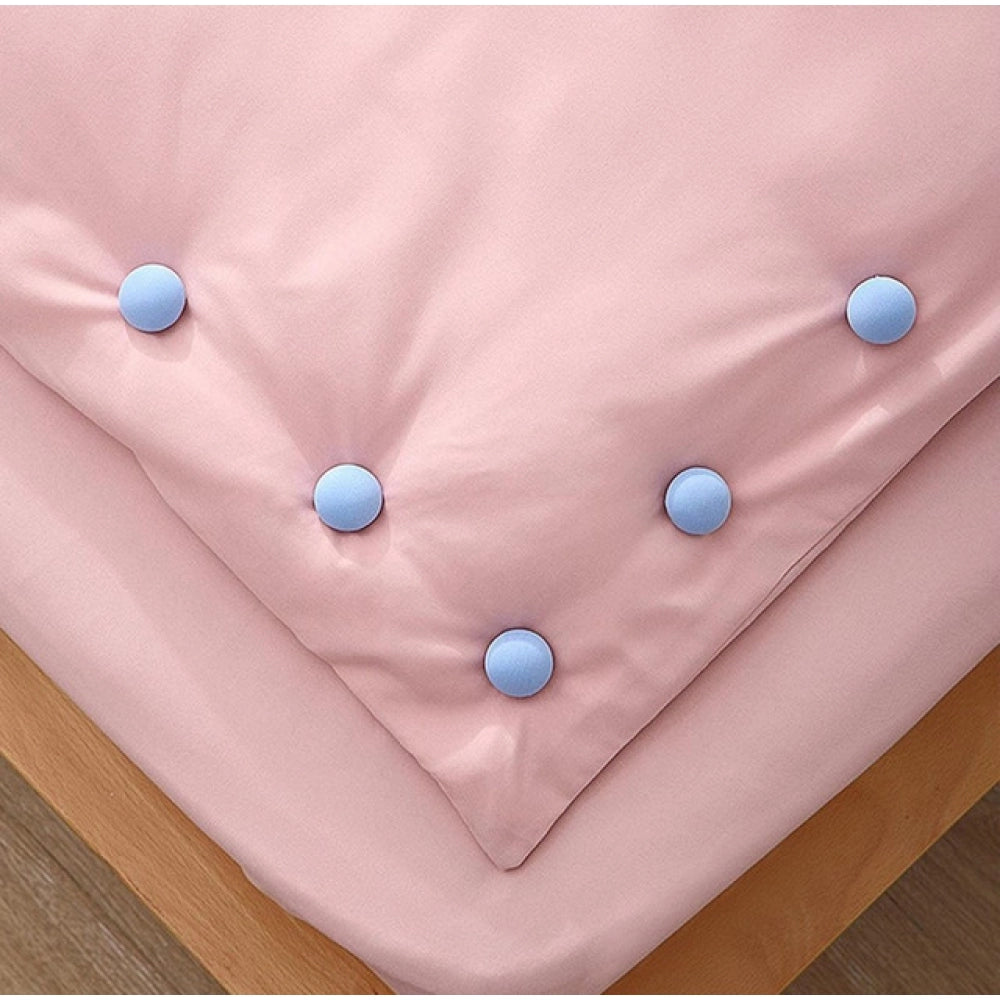 { "alt_text": "Blue metal duvet clips set of 5, round button pins for securing quilts, blankets, and curtains" }