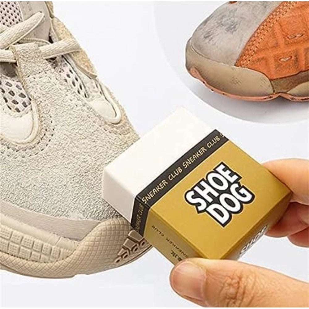 { "alt_text": "White cleaning eraser shoe maintenance kit for suede nubuck sneakers, stain remover for leather footwear" }