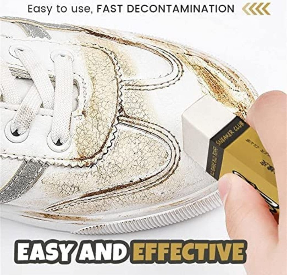 White shoe cleaning eraser for suede, nubuck, and leather shoes, removing dirt and scuff marks without water