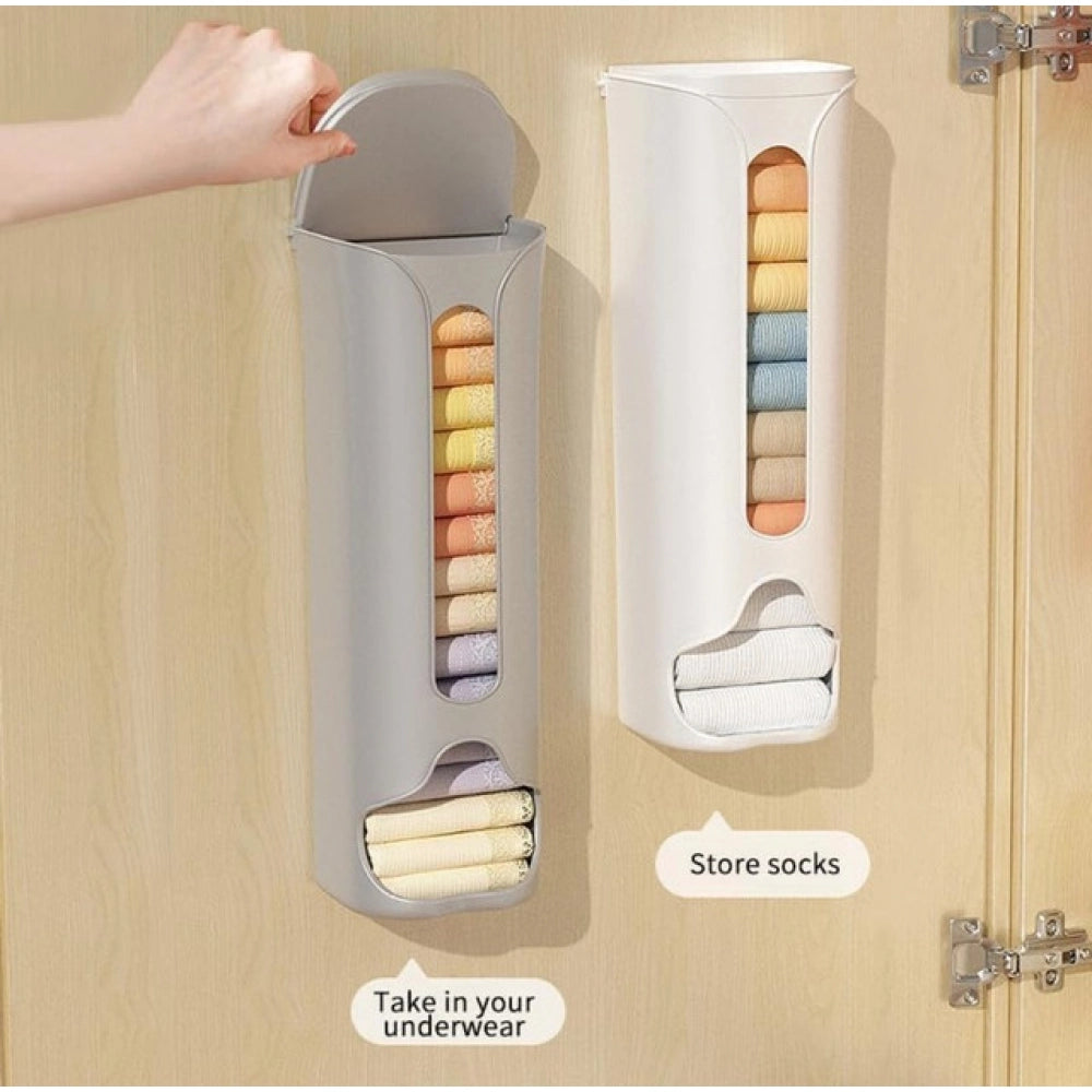 { "alt_text": "Multicolor fabric laundry storage box organizer for socks underwear, wall mounted space saver" }