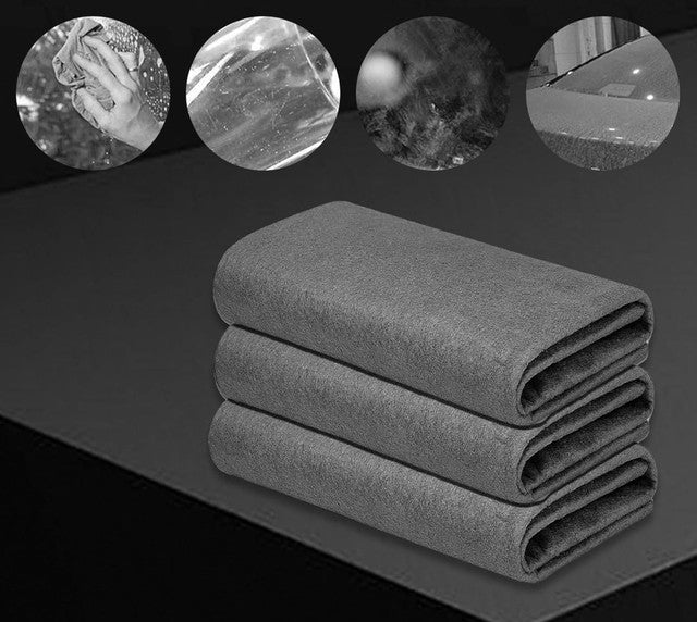 Black microfiber cleaning cloth set, streak-free and lint-free for glass, mirrors, and stainless steel surfaces