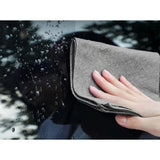 { "alt_text": "Black microfiber magic cleaning cloth pack of 5, streak-free household glass mirror window cleaner for car use" }