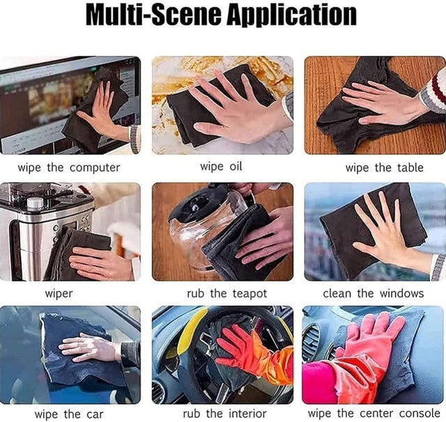 Black microfiber cleaning cloth set, streak-free and lint-free for glass, mirrors, and stainless steel surfaces
