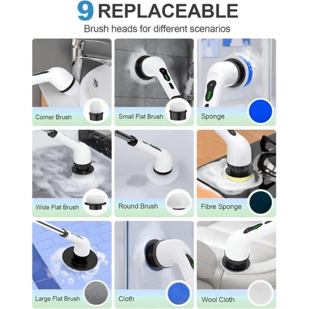{ "alt_text": "Multicolor electric spin scrubber cordless rechargeable cleaning tool, deep clean bathroom grout brush set" }