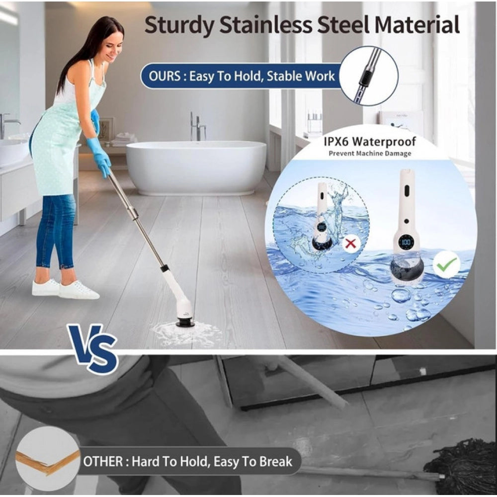 { "alt_text": "Multicolor electric spin scrubber cordless rechargeable cleaning tool, deep clean bathroom grout brush set" }