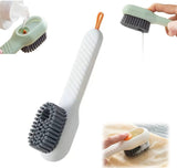 Multicolor soap dispensing cleaning brush with soft fibers and ergonomic long handle for clothes cleaning