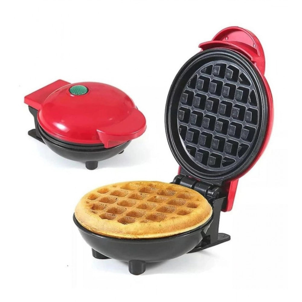 Red non-stick waffle maker for quick, even cooking of sweet & savory recipes