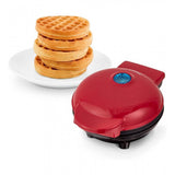 Red non-stick waffle maker for efficient, quick cooking of sweet and savory recipes with evenly cooked waffles