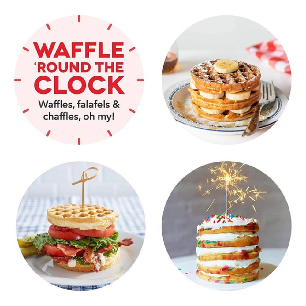 Red non-stick waffle maker for quick, even cooking of sweet & savory recipes