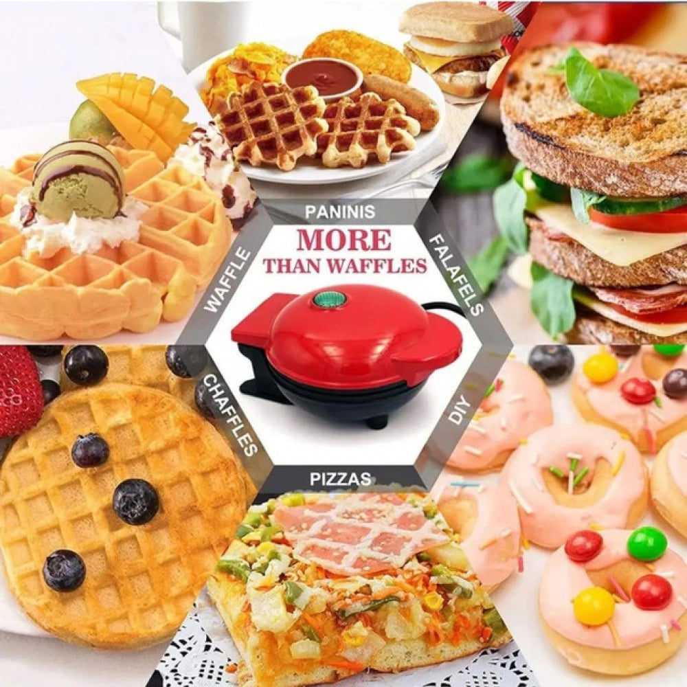 Red non-stick waffle maker for evenly cooked sweet and savory recipes