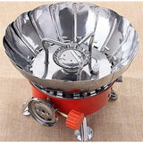 Orange folding windproof lotus stove, compact & lightweight, ideal for camping and trekking
