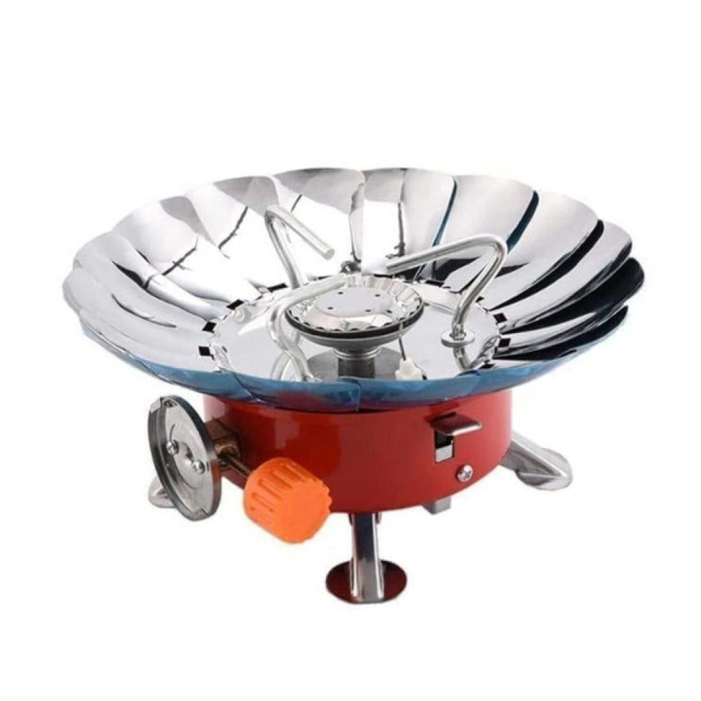 Orange windproof lotus stove: lightweight, foldable, and compatible with standard gas canisters - perfect for camping and trekking