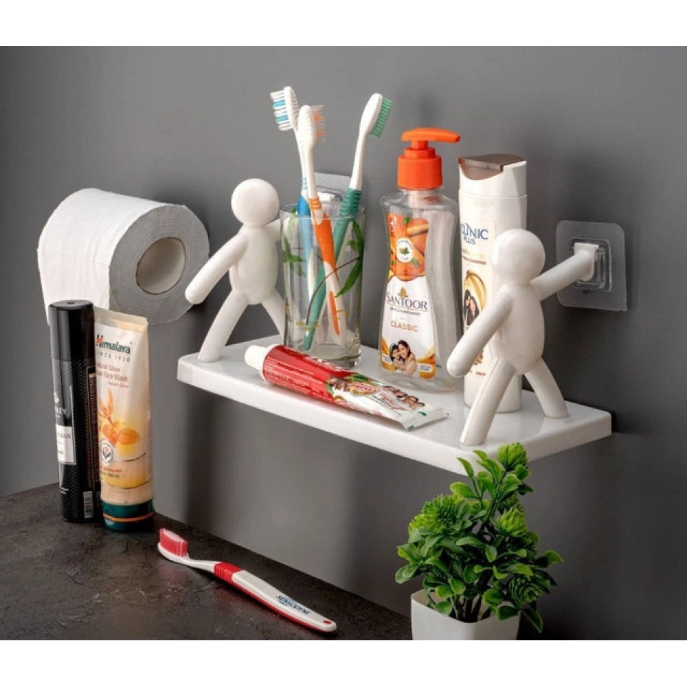 { "alt_text": "White PP multipurpose stand holder wall rack for home organization, self-adhesive storage hook" }